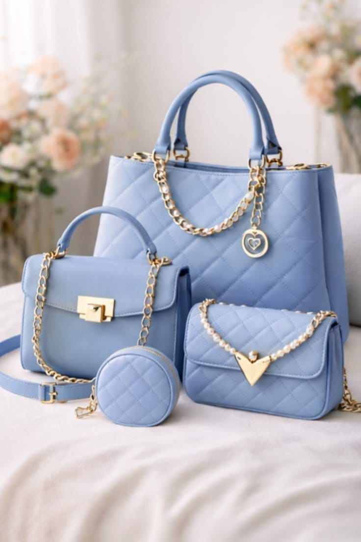 Red Litchi Leather 4-Piece Women's Handbag Set