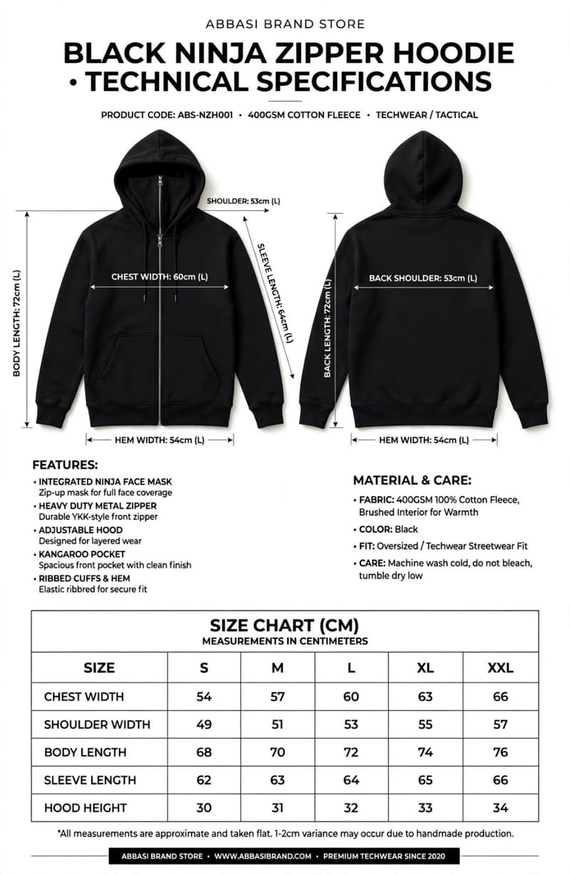 Men's Ninja Black Fleece Zipper Hoodie, photo 6
