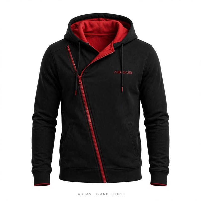Men's Black Red Zip Hoodie Slim Fit Casual, photo 3