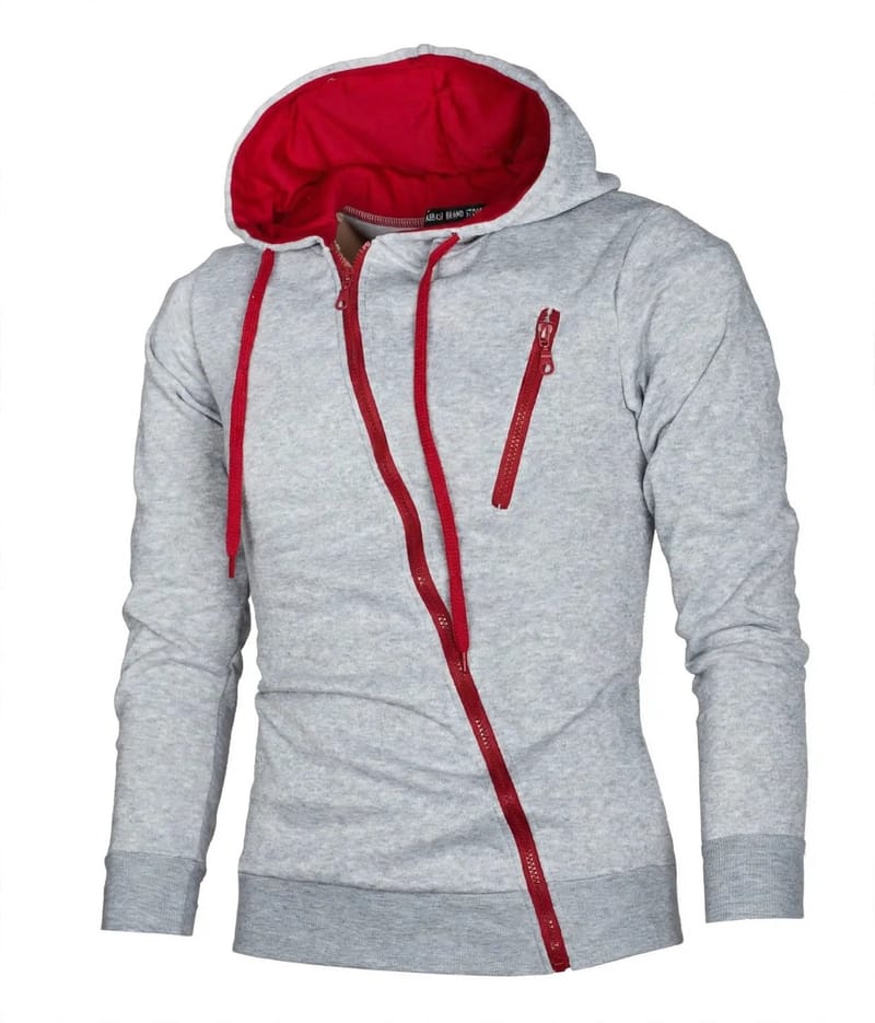Men's Black Red Zip Hoodie Slim Fit Casual, photo 4