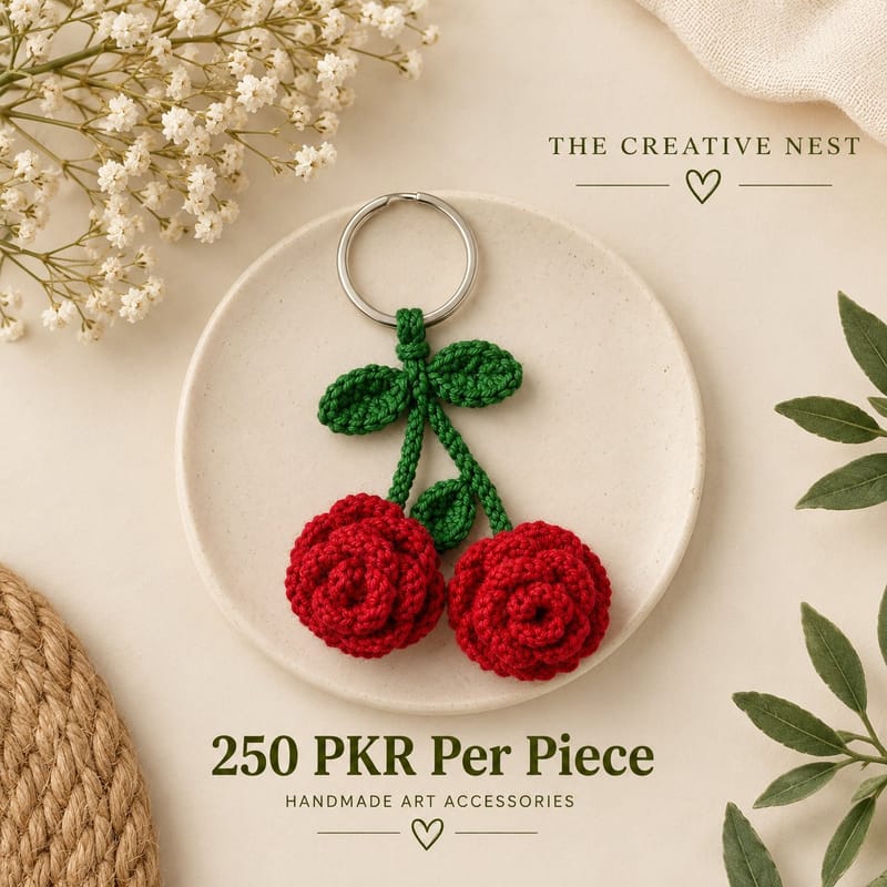 Corchet rose bag charm