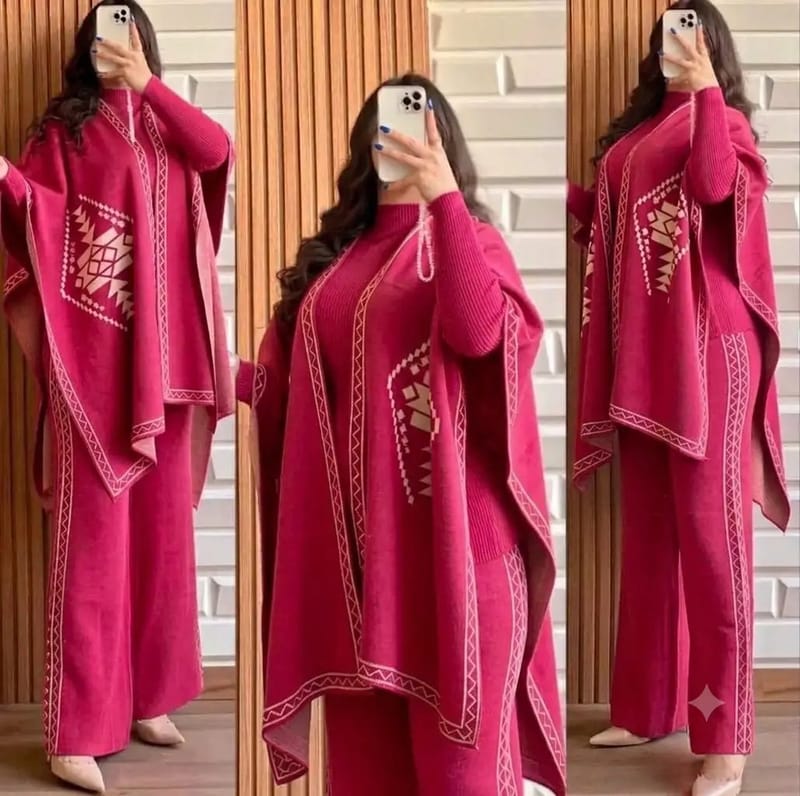 3.pcs woman's stitched fleece printed highneck