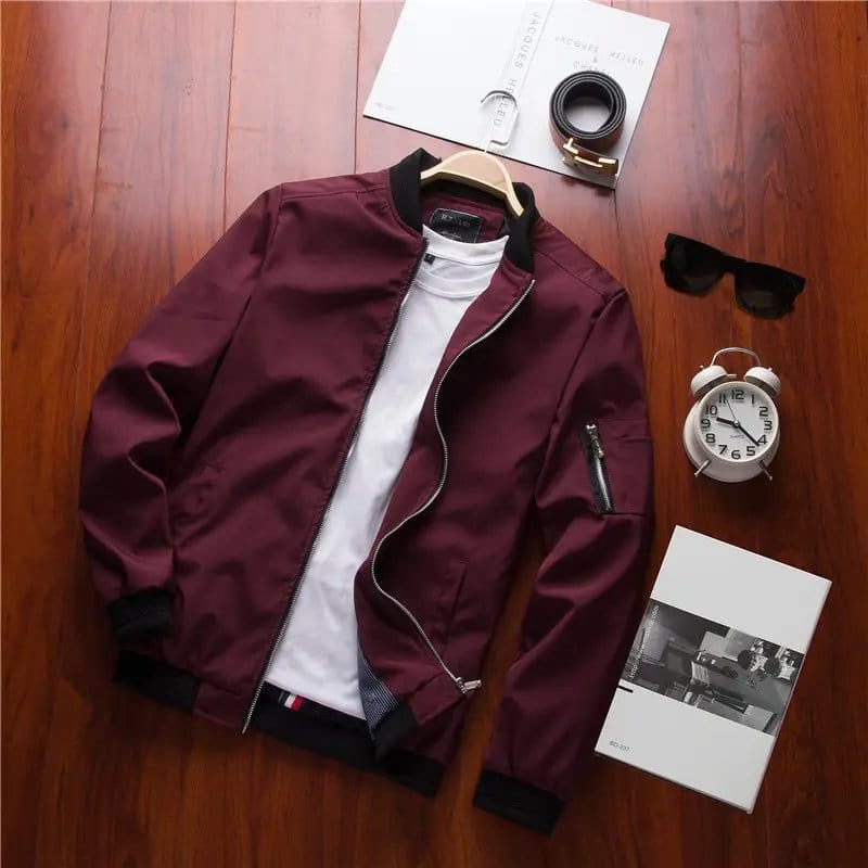Men black baseball jacket premium lightweight casual outerwear, photo 2