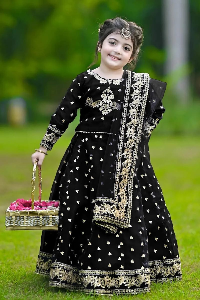 Kids black Embroidered 3pcs set Anarkali style, photo 3