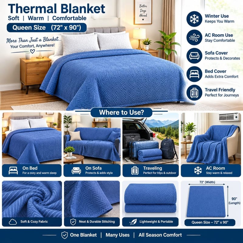 Thermal blankets export quality 72x90 inch