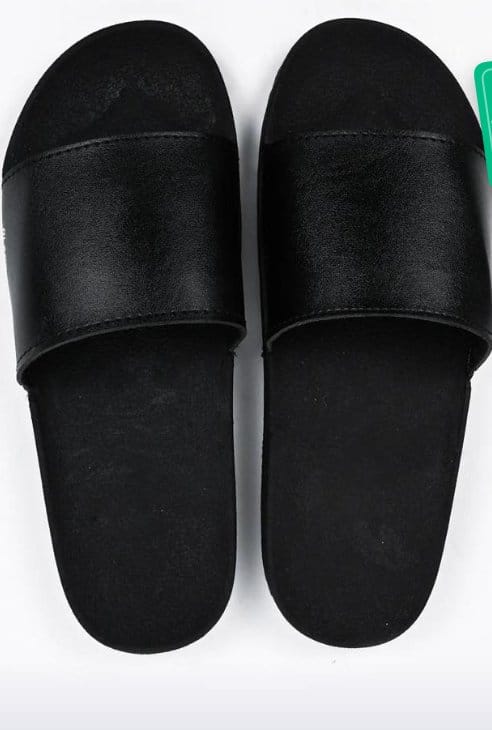 Black Leather Strap Soft Slides