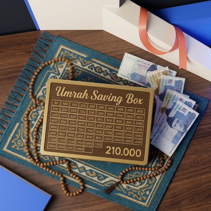Wooden Umrah Saving Box – Brown | Umrah Fund Money Box for Home & Islamic Gifts, photo 2