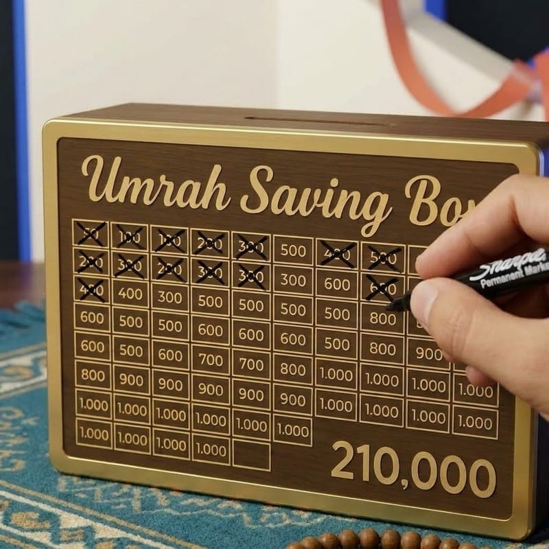 Wooden Umrah Saving Box – Brown | Umrah Fund Money Box for Home & Islamic Gifts, photo 3