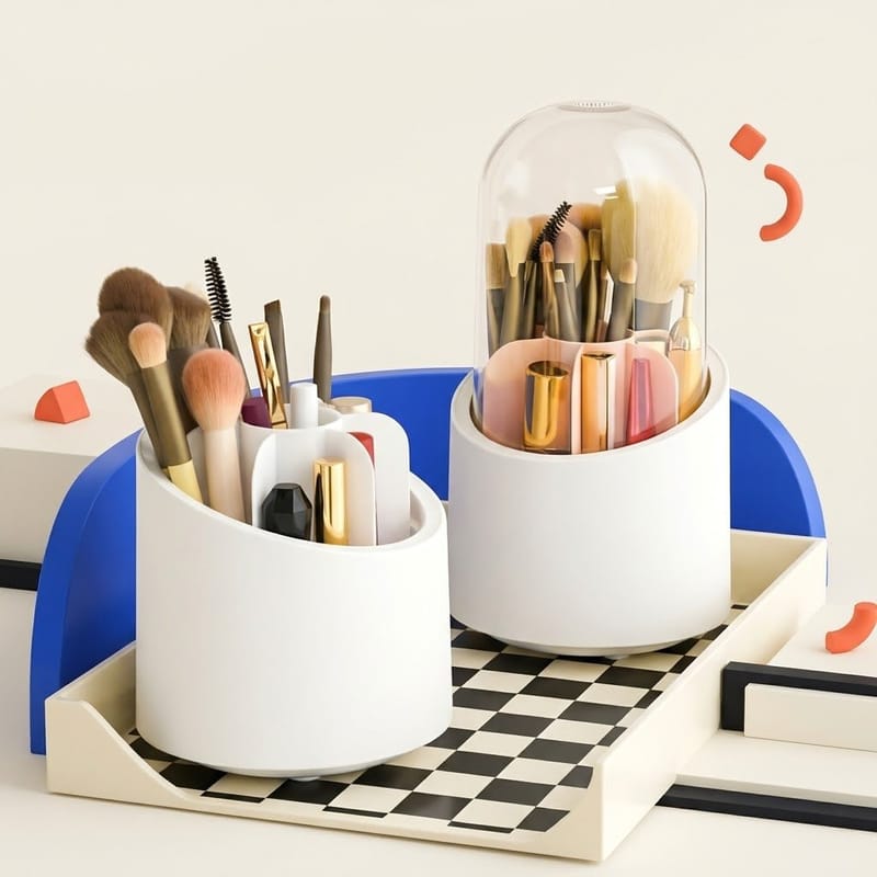 White Makeup Organizer Box – Matte ABS Plastic Cosmetic Storage Holder