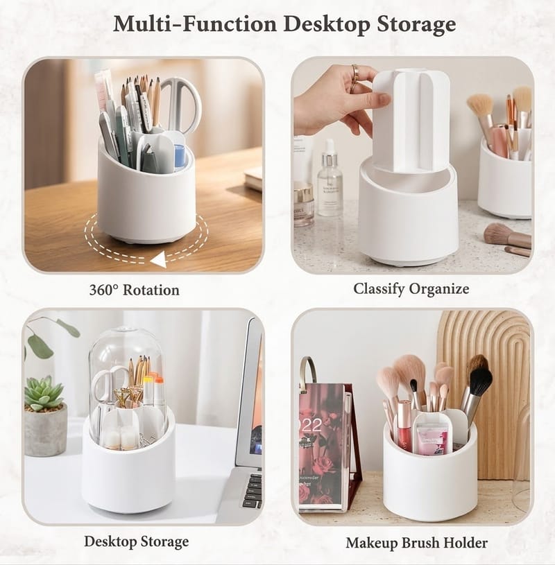 White Makeup Organizer Box – Matte ABS Plastic Cosmetic Storage Holder, photo 2