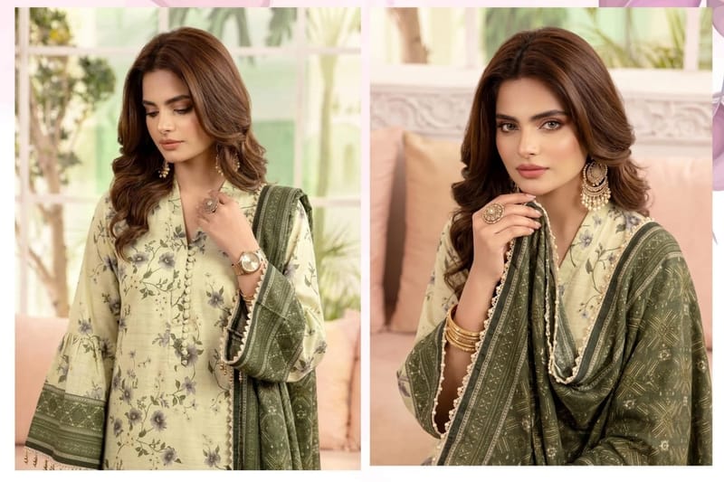 Printed shirt and plain trouser with wool shawl, photo 2