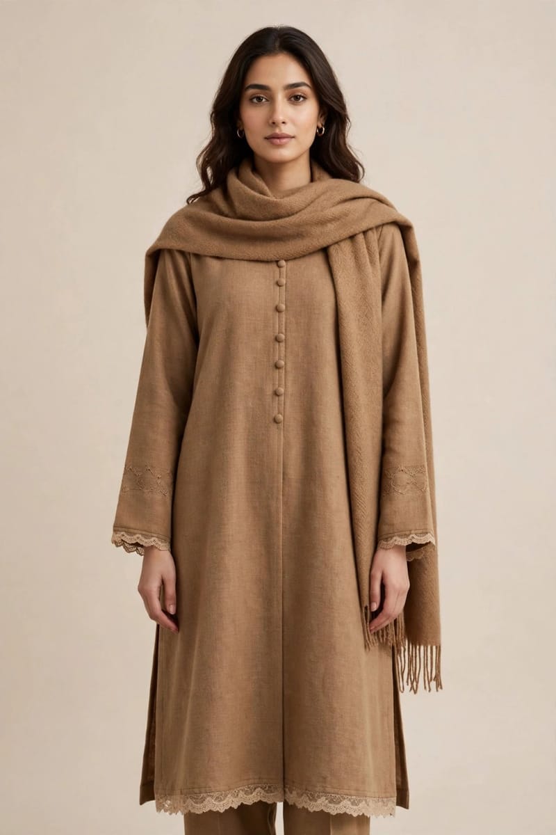 ZEENAT Camel Lace Winter Suit