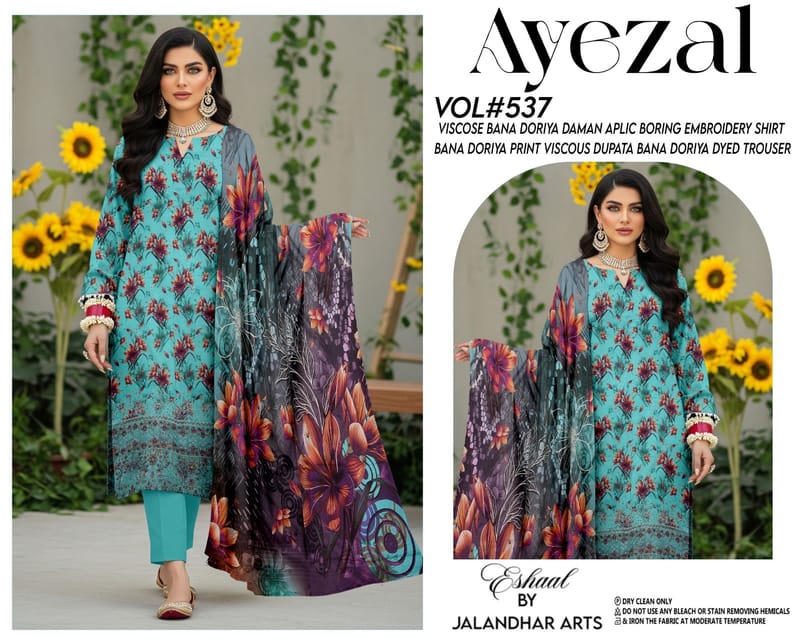 Embroidered Three Piece Suit viscose