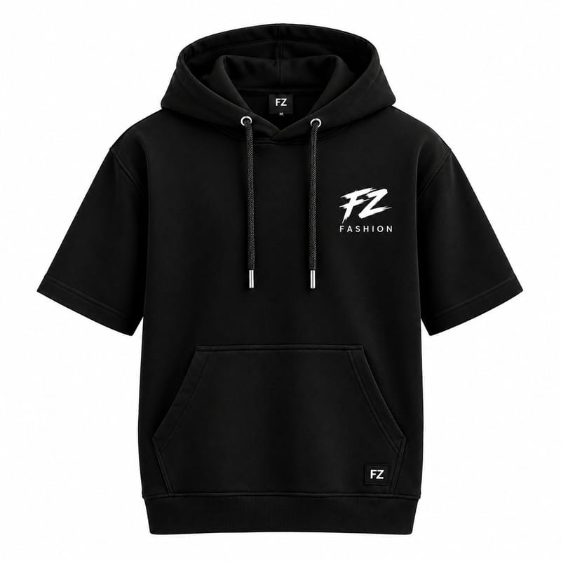 FZ FASHION Premium Black Half-Sleeve Hoodie