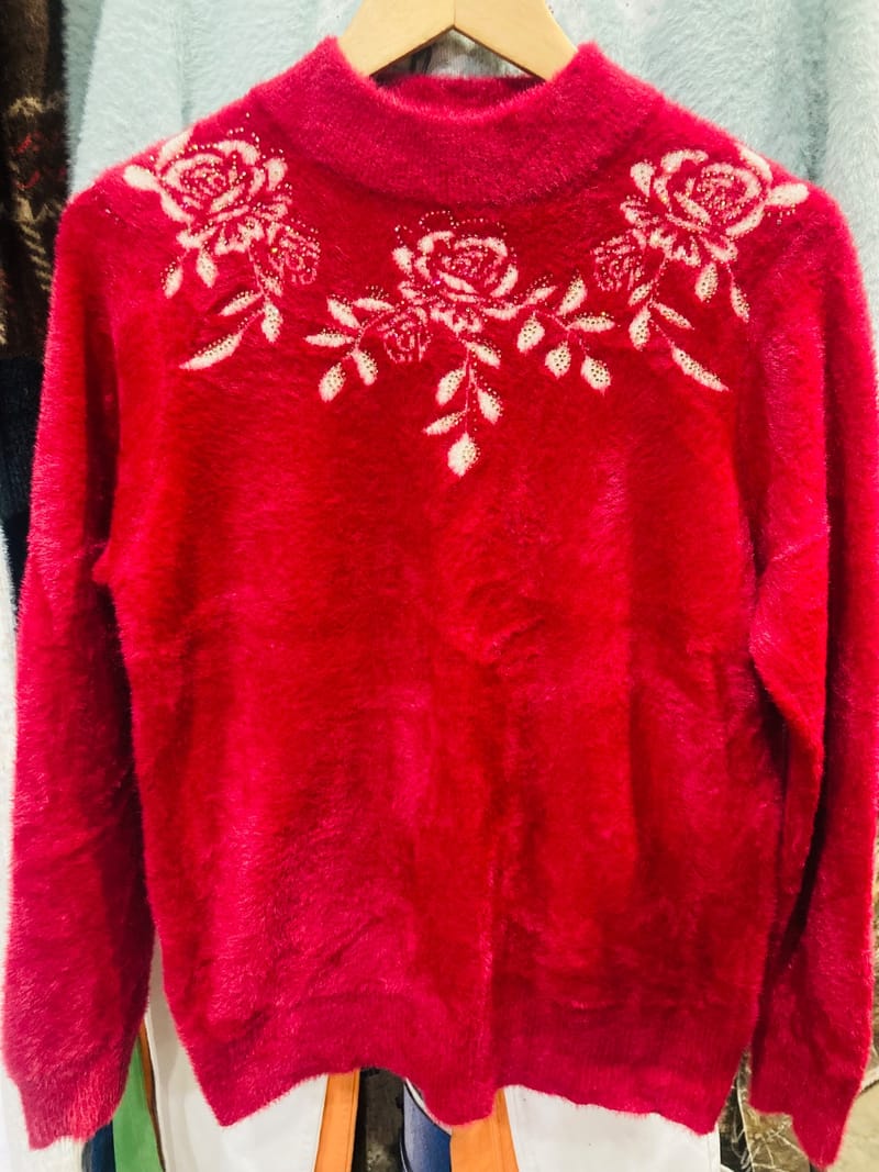 Red Rose Embroidered Sweater