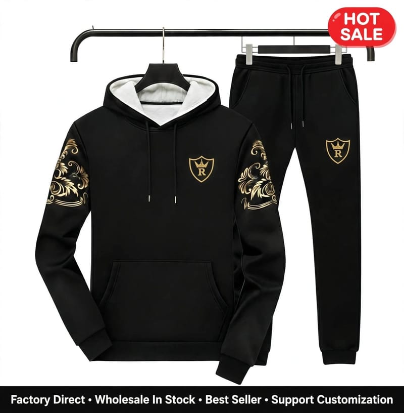 Men Black Royal Crest Hoodie Track Suit Gold Floral Sleeves in Pakistan | ABBASI BRAND STORE, photo 4