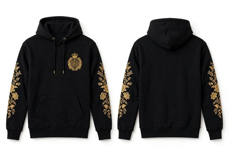 Men Black Royal Crest Hoodie Track Suit Gold Floral Sleeves in Pakistan | ABBASI BRAND STORE, photo 3