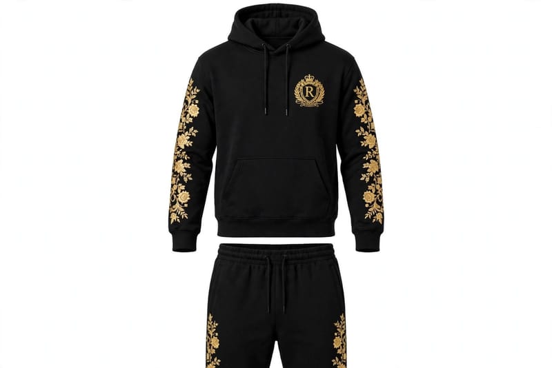 Men Black Royal Crest Hoodie Track Suit Gold Floral Sleeves in Pakistan | ABBASI BRAND STORE, photo 6