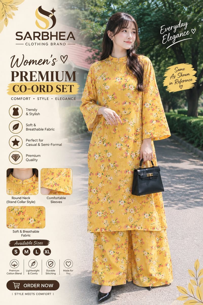 🌼 Women's Yellow Floral Co-Ord Set – Elegant Summer Style | Sarbhea Store, photo 2