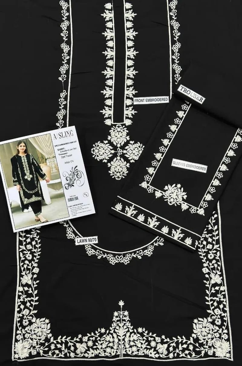 Embroidered Black Kurta Set - Unstiched, photo 2
