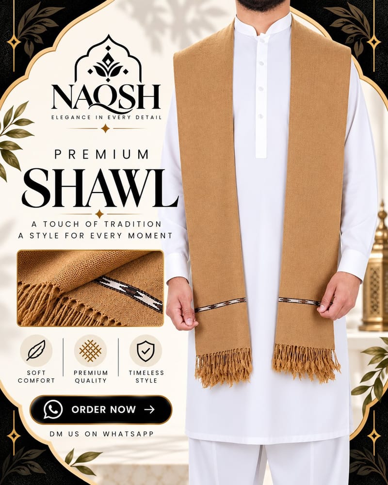 Premium Men's Wool Shawl – Beige, photo 2