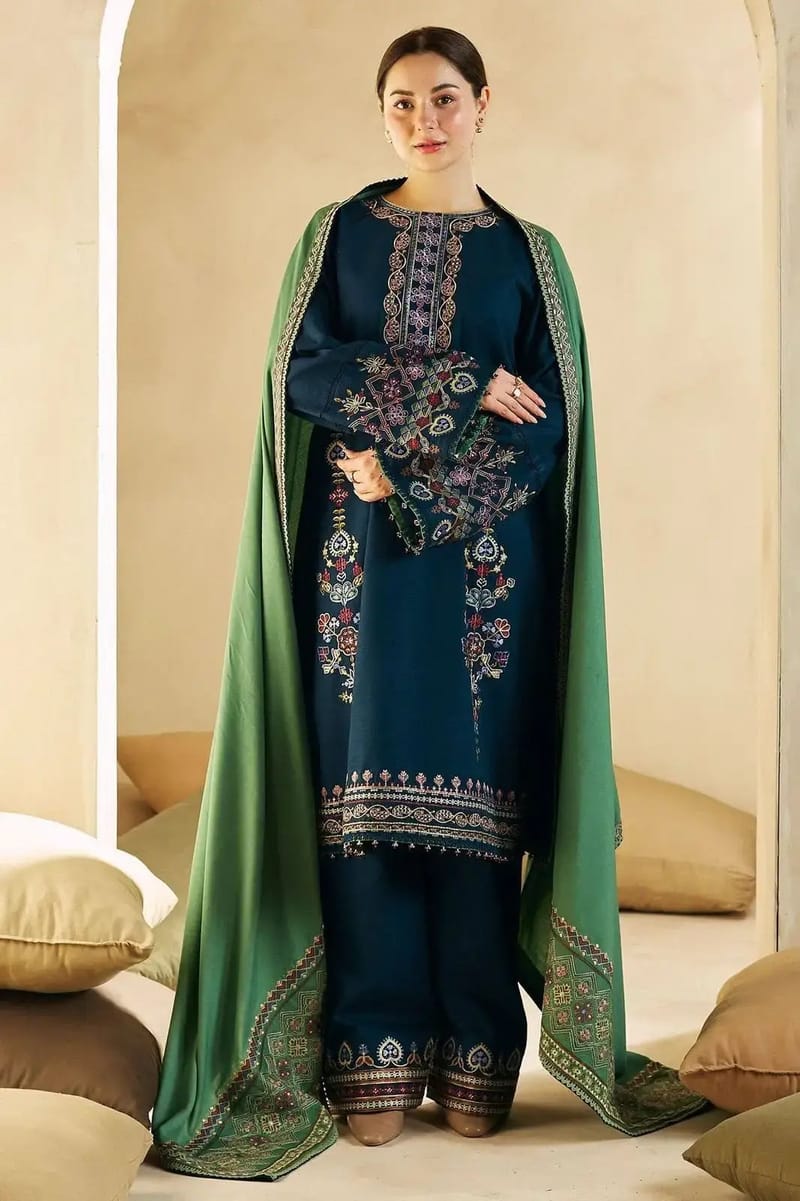 Embroidered Three Piece Suit - Unstiched