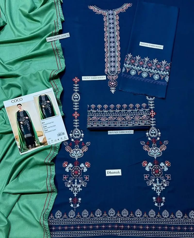 Embroidered Three Piece Suit - Unstiched, photo 3