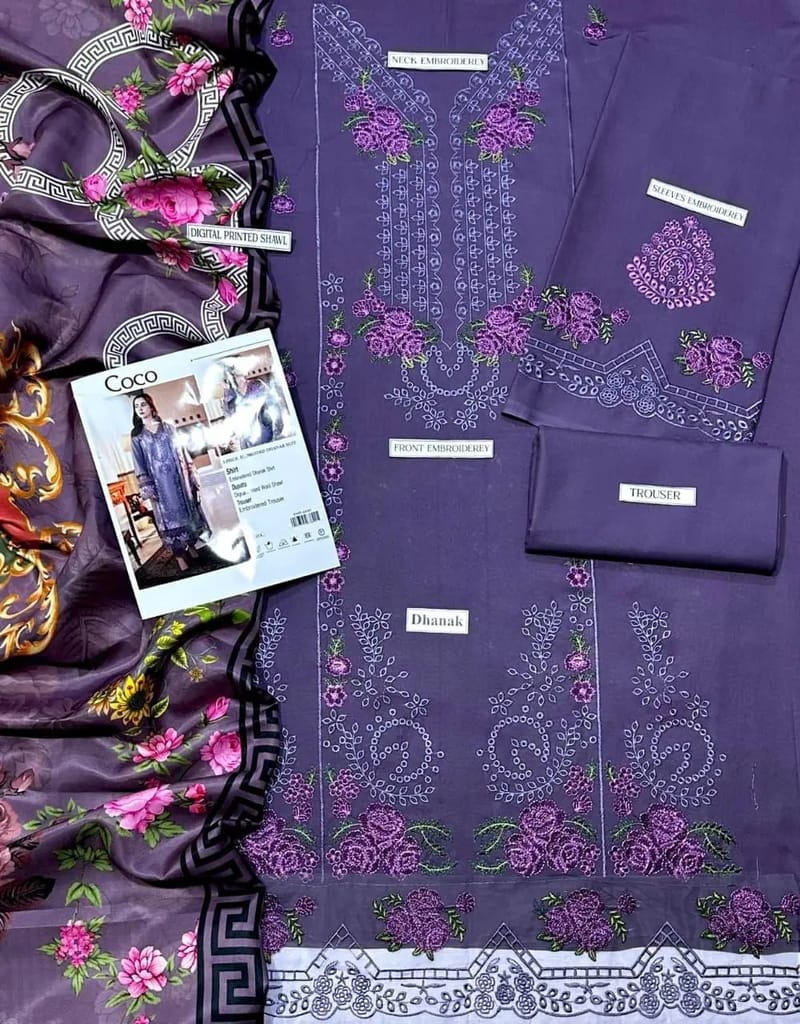 3 Pcs Women's Unstitched Embroidered Suit, photo 3