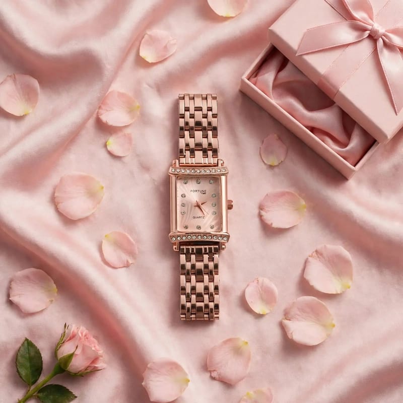 Women Rose Gold Chain Watch Square Dial | Ladies Bracelet Watch Pakistan, photo 4
