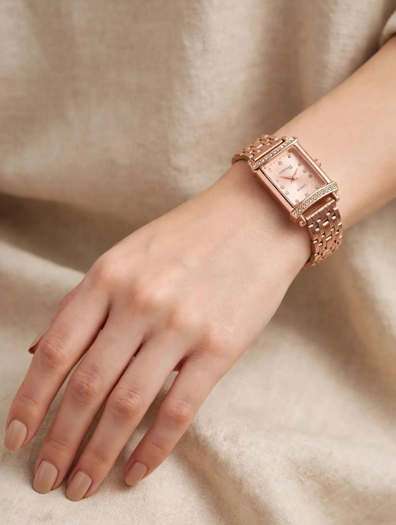 Women Rose Gold Chain Watch Square Dial | Ladies Bracelet Watch Pakistan, photo 2