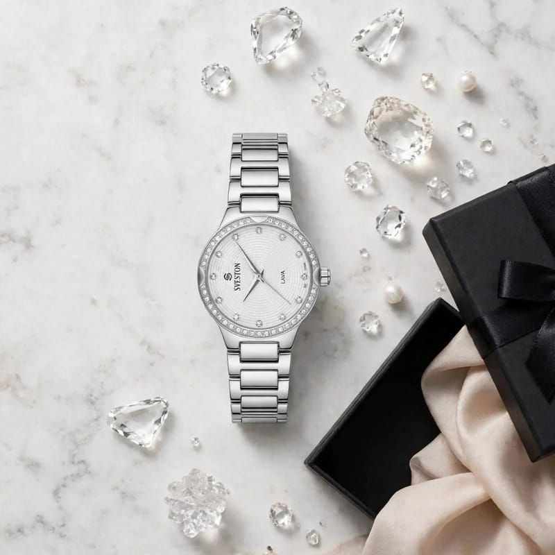 Women Rose Gold Crystal Watch Round Dial | Ladies Bracelet Watch with Crystals, photo 3