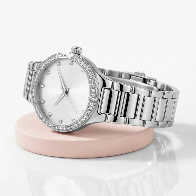 Women Rose Gold Crystal Watch Round Dial | Ladies Bracelet Watch with Crystals