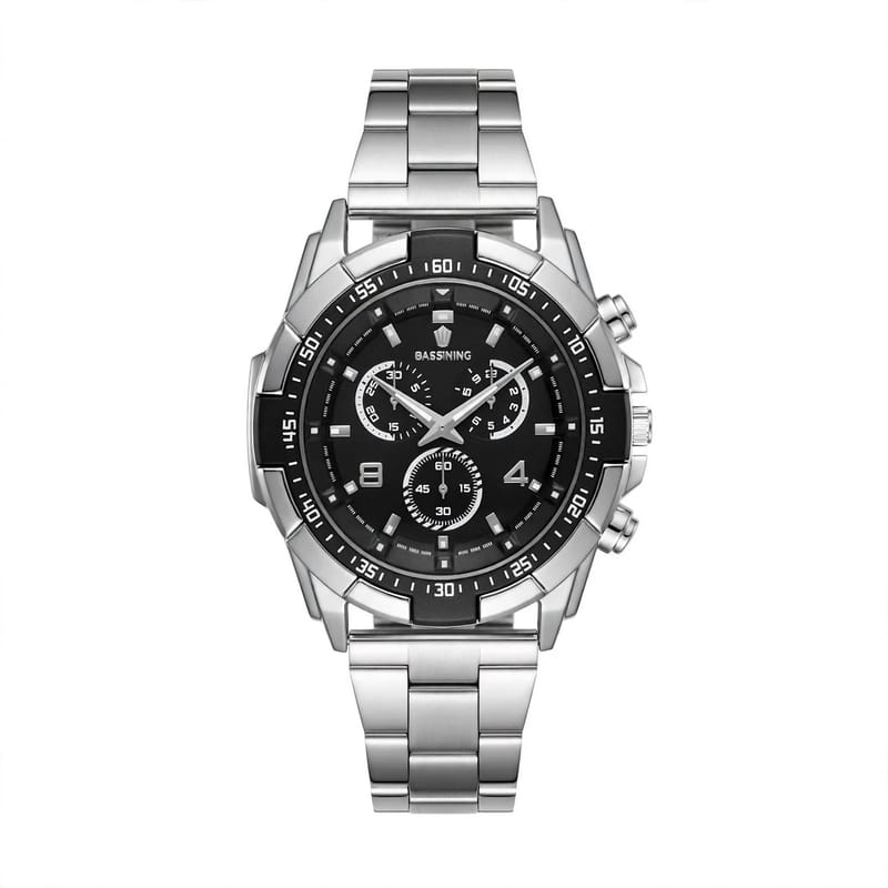 Men's Luxury Quartz Analog Watch Silver | Round Dial Chain Strap Watch for Boys Pakistan