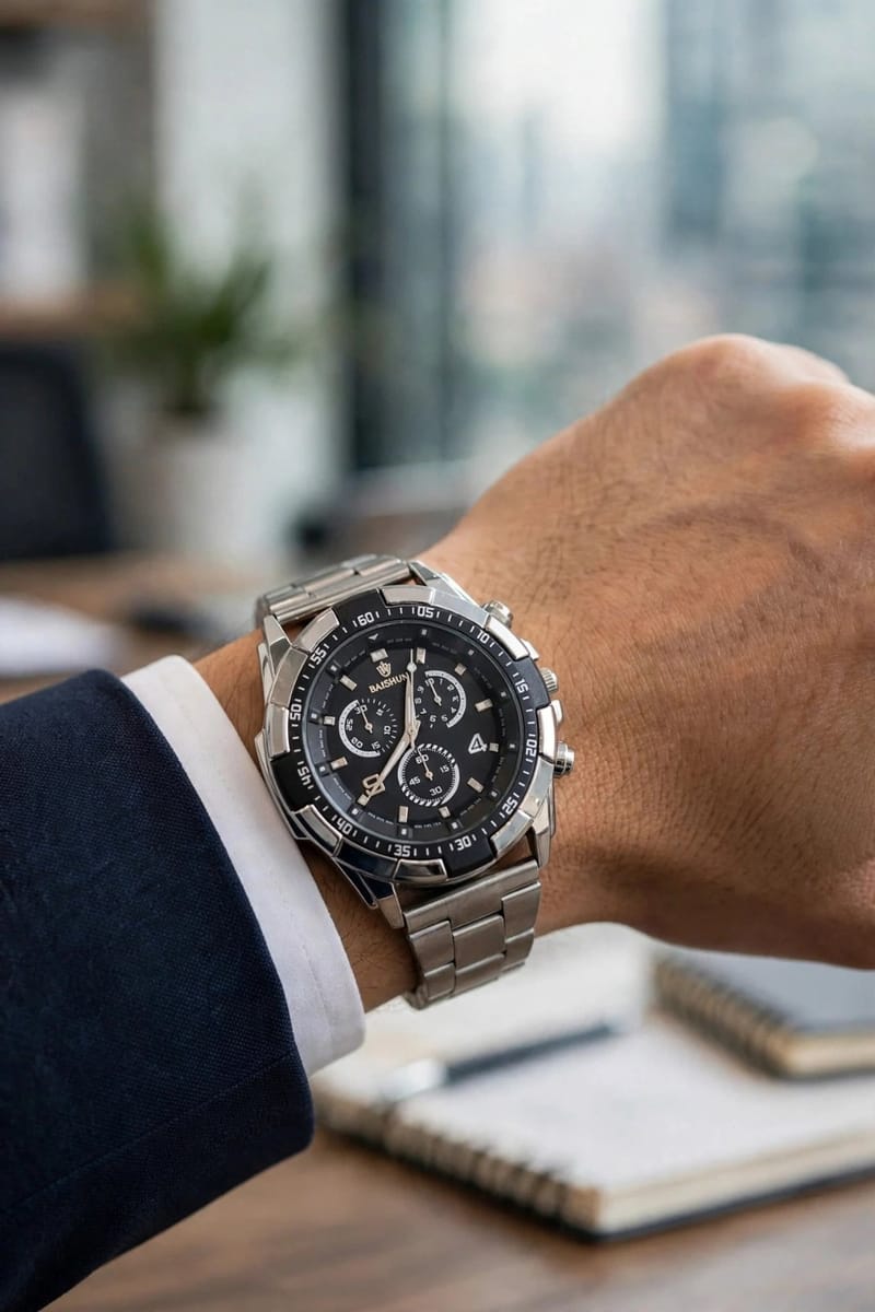 Men's Luxury Quartz Analog Watch Silver | Round Dial Chain Strap Watch for Boys Pakistan, photo 3