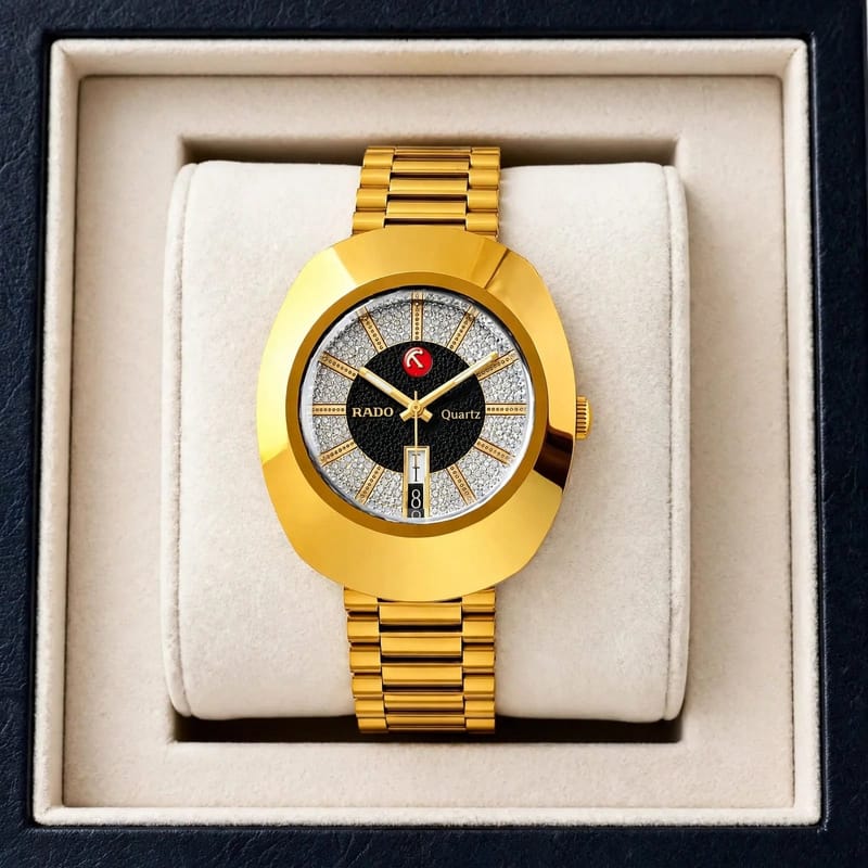 Luxury Men's Rado Watch Golden | Stainless Steel Chain Watch for Men Pakistan - Premium Rado Style, photo 2
