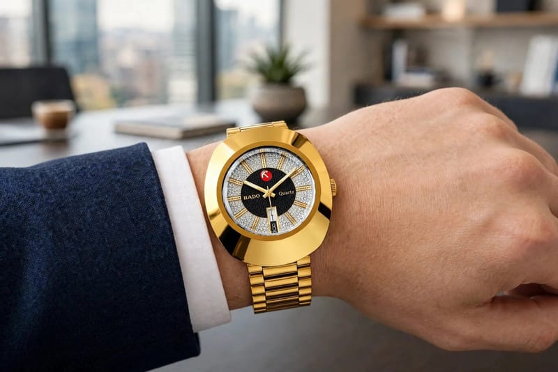 Luxury Men's Rado Watch Golden | Stainless Steel Chain Watch for Men Pakistan - Premium Rado Style, photo 4