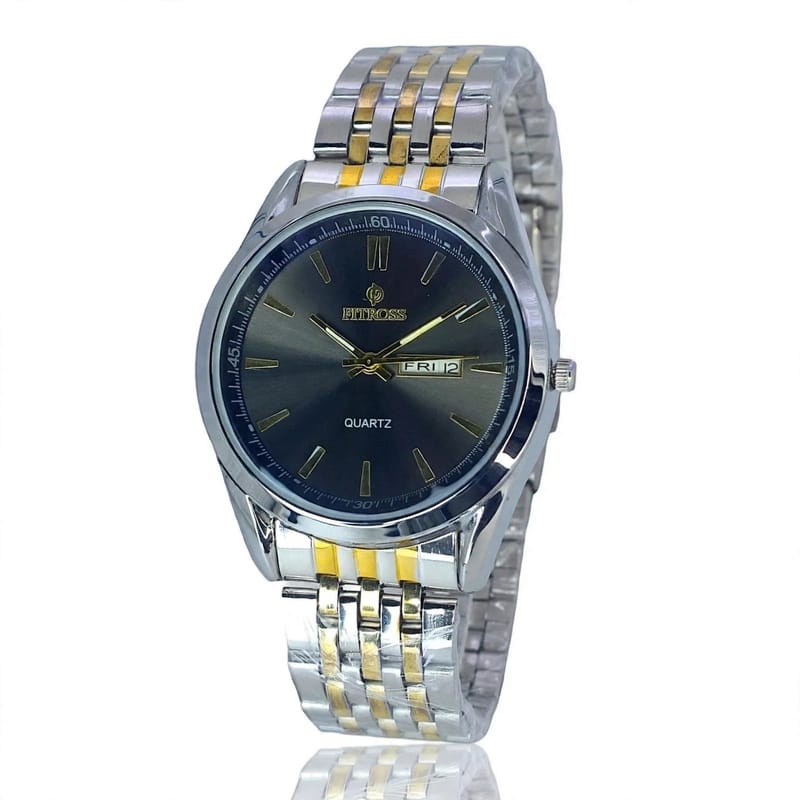 Fittross Day & Date Watch Stainless Steel Gold Plated | Imported Chain Watch for Men Pakistan - 24mm Dial, photo 4