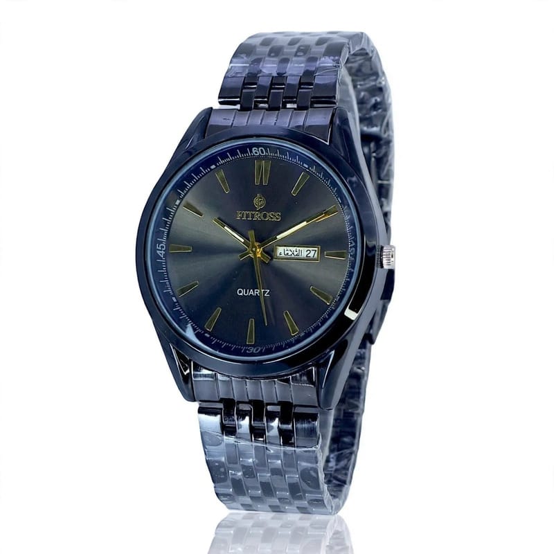 Fittross Day & Date Watch Stainless Steel Gold Plated | Imported Chain Watch for Men Pakistan - 24mm Dial, photo 2