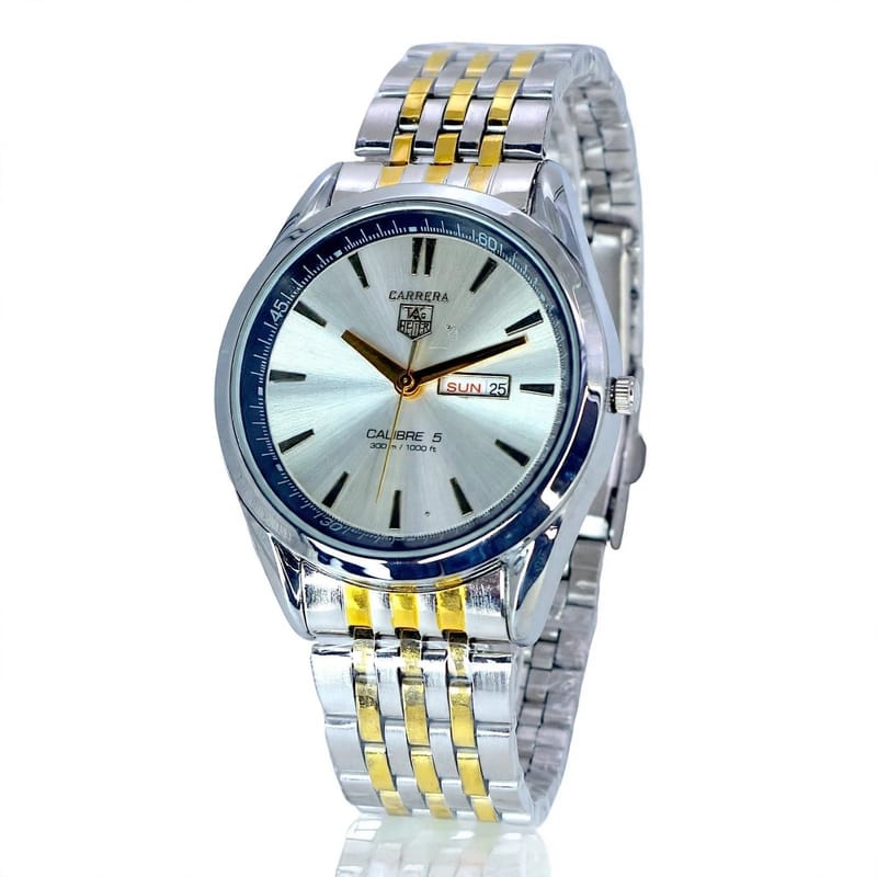 Fittross Day & Date Watch Stainless Steel Gold Plated | Imported Chain Watch for Men Pakistan - 24mm Dial