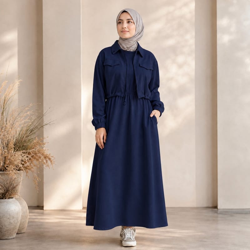 2 Pcs Women's Modest Maxi Plain Zipper Tracksuit, photo 2