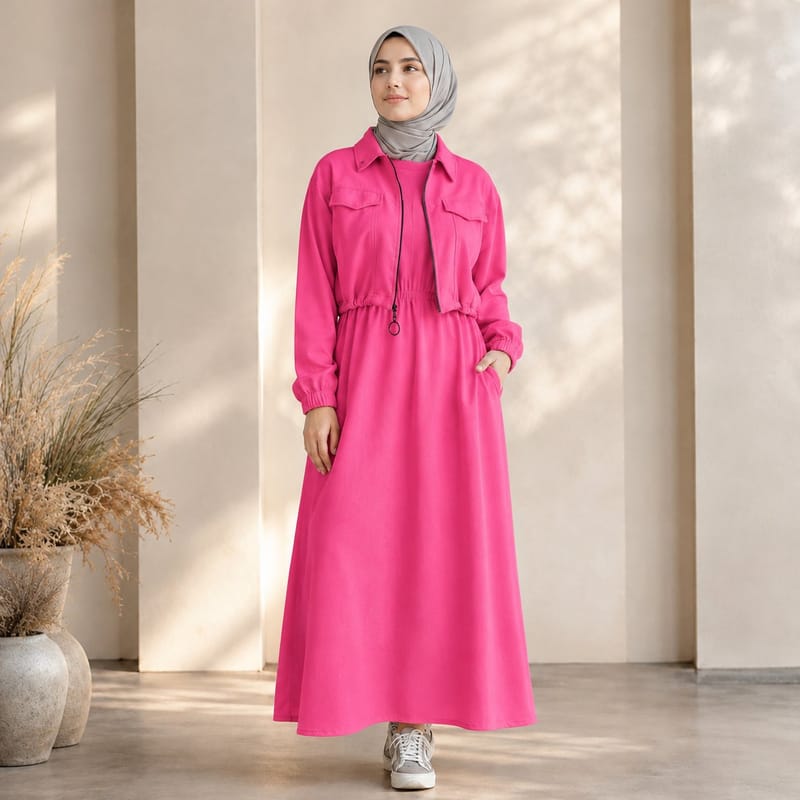 2 Pcs Women's Modest Maxi Plain Zipper Tracksuit, photo 3