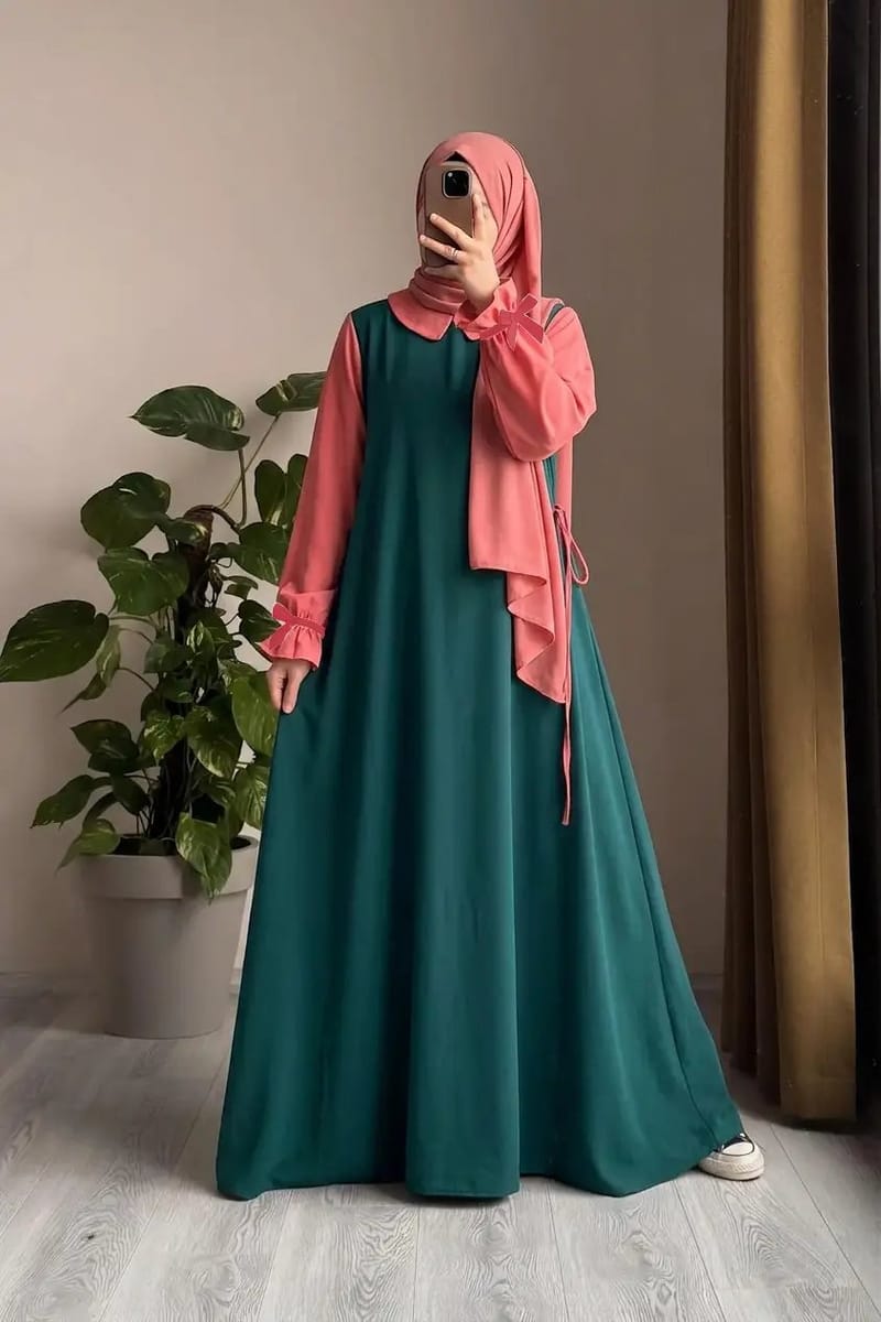 Flared Georgette Abaya With Puff Sleeves and Dori Belt, photo 2