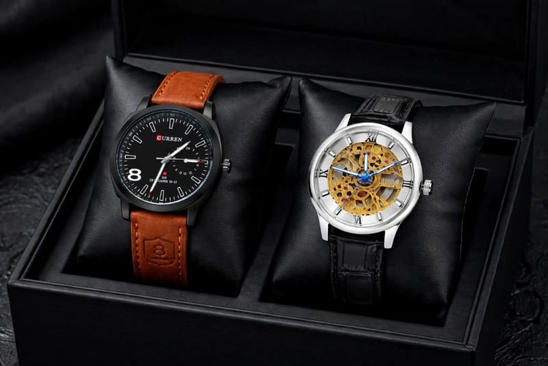 Men's Imported Quality Watch - Pack of 2 - PU Leather - CURREN + Skeleton