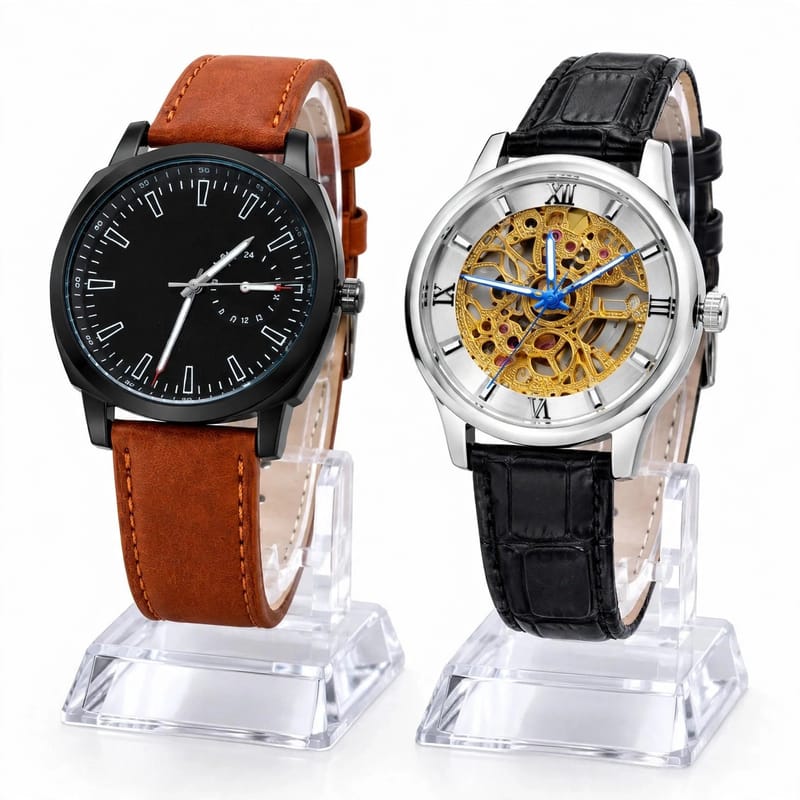 Men's Imported Quality Watch - Pack of 2 - PU Leather - CURREN + Skeleton, photo 3