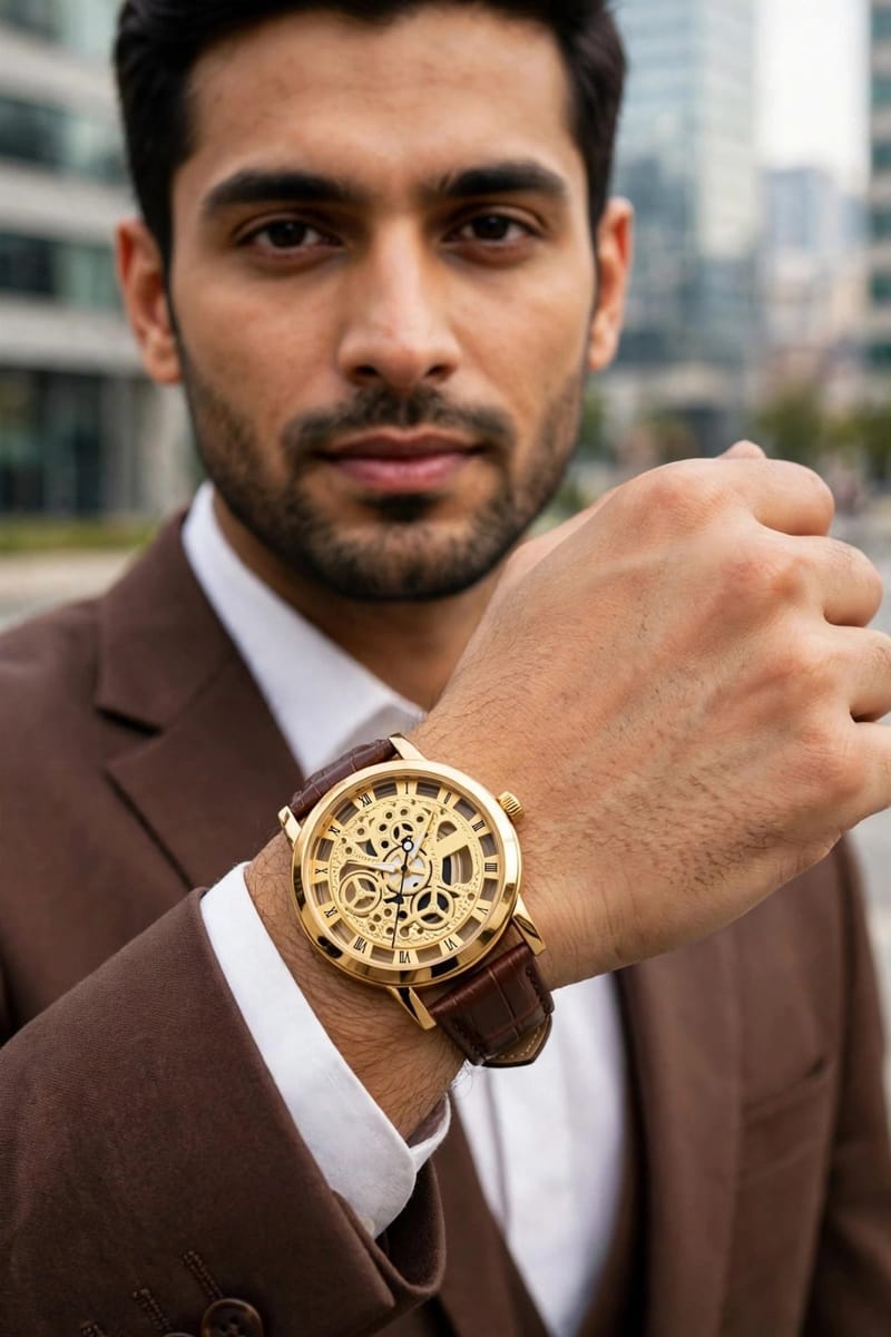 Men's Brown PU Leather Formal Watch with Round Case - Office & Wedding Wear