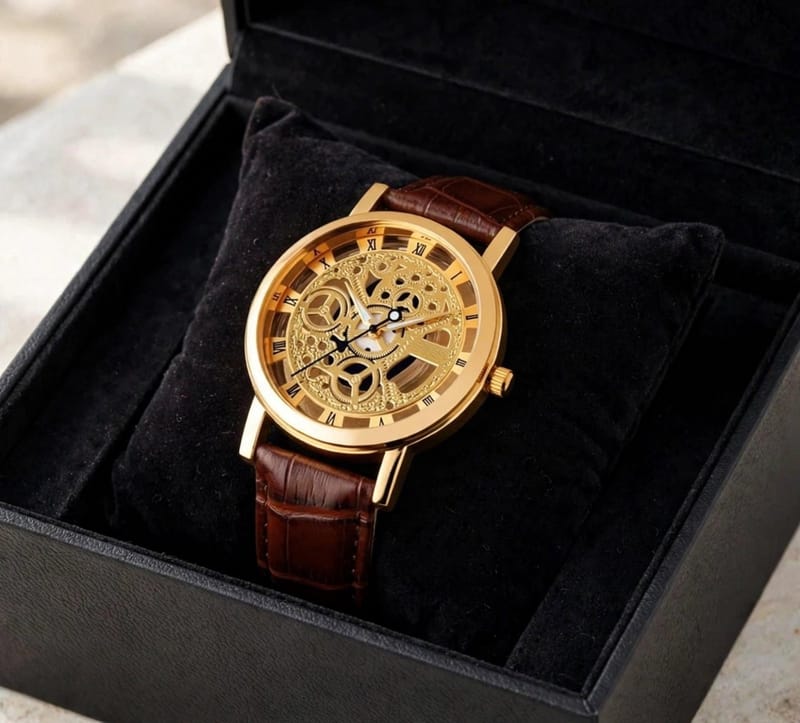 Men's Brown PU Leather Formal Watch with Round Case - Office & Wedding Wear, photo 3