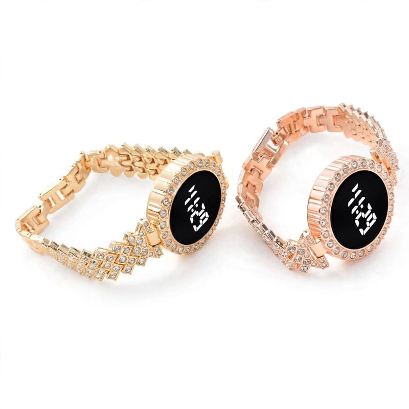 Luxury Digital Watch with Crystal Accents for Women - Peach Golden, photo 3