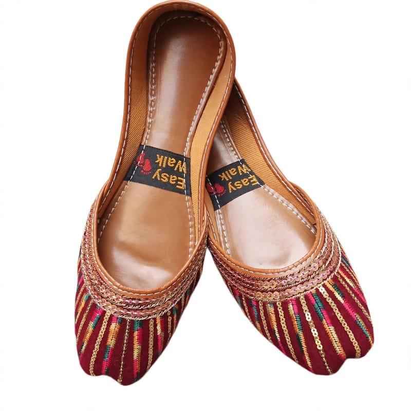 Maroon Khussas with Gold Beads for Women - Handmade - Premium PU - Wedding Party Wear