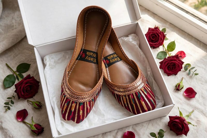 Maroon Khussas with Gold Beads for Women - Handmade - Premium PU - Wedding Party Wear, photo 3