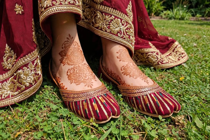 Maroon Khussas with Gold Beads for Women - Handmade - Premium PU - Wedding Party Wear, photo 2